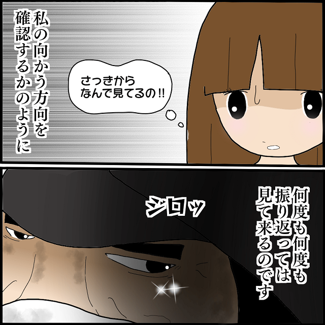 何度も何度も…！不審な人物は、何かを確認するかのようにチラチラと私のことを見てきて…？！【不審者に遭遇した話】＜2話＞