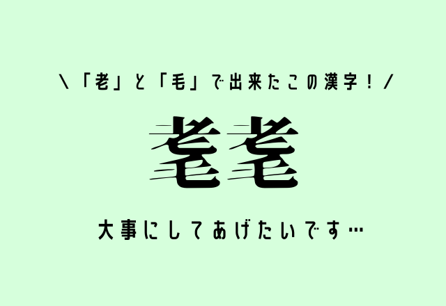 「老」と「毛」で出来たこの漢字！【耄耄】大事にしてあげたいです…