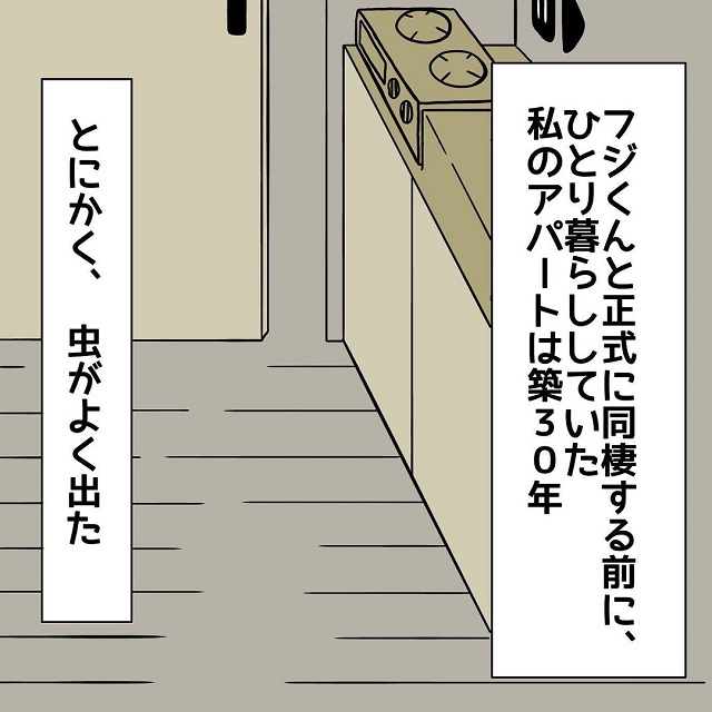 【漫画】「奴が出たんだよお！！」築30年のアパートにはよく虫がでて…？！【言葉がでない？！夜中に判明した彼の本性】