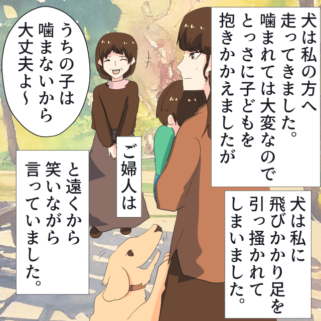 公園で小型犬を”ノーリード”で散歩！？引っ掻かれたのに…→「うちの子は噛まないから大丈夫よ～」＜公園トラブルエピソード＞