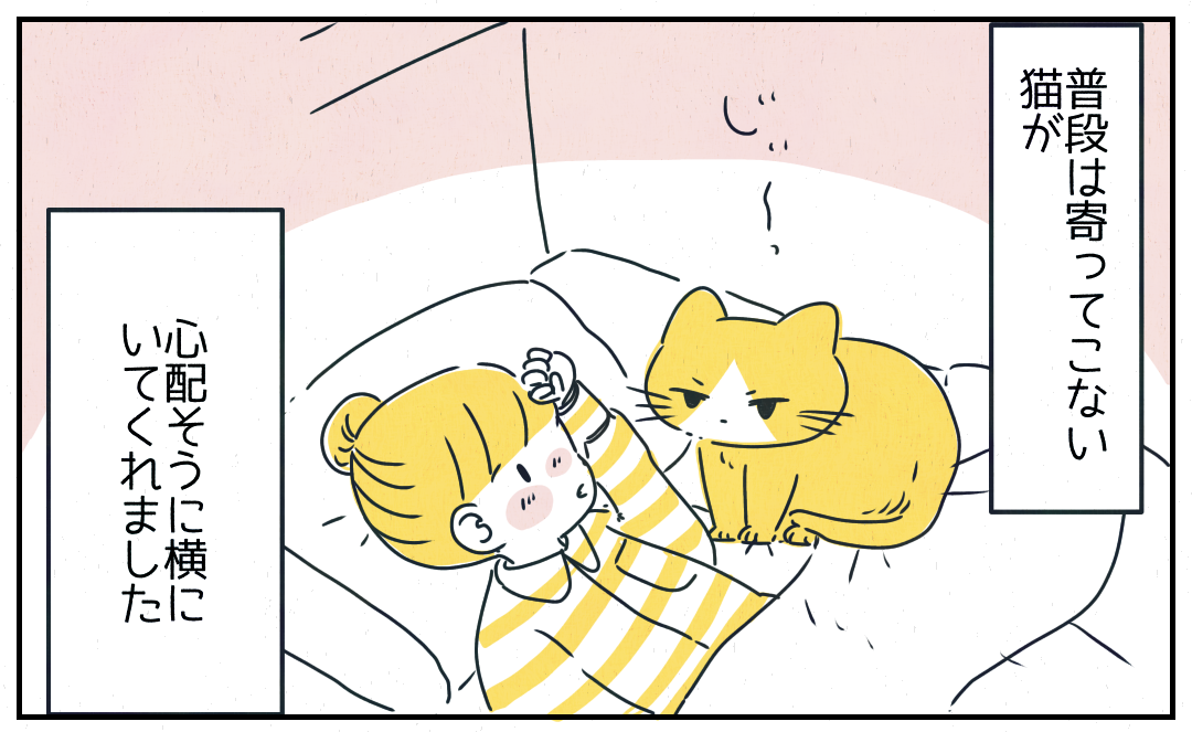 いつもはクールな飼い猫。体調が悪い私にしてくれた”心がほっとする”対応とは!「そばにいるよと知らせてくれているみたい!」